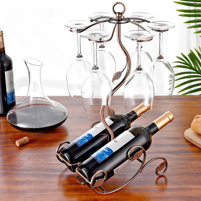 1pc Estante de Vino al Estilo Francés Vintage con Soporte para Copas - Elegante Exhibidor de Hierro para Encimera de Cocina y Comedor