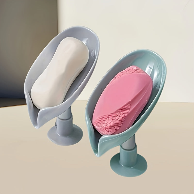 Porta Jabón con Ventosa Sin Taladro - Organizador Ovalado para Baño y Cocina con Compartimentos Dobles, Plato de Plástico Duradero Montado en la Pared para Higiene y Ahorro de Espacio