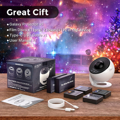 Proyector de estrellas y planetario FUCTION 12 en 1 - Conectado por USB, luz nocturna moderna con temática espacial y efectos de aurora para dormitorio, ideal para jóvenes y adultos, ajuste de configuración de pantalla, FUSSIO