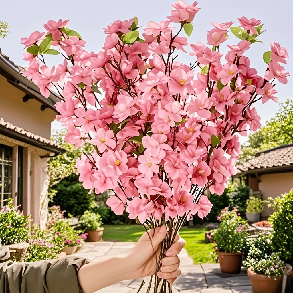 13 paquetes de flores de cerezo artificiales rosas y hojas verdes - Flores plásticas realistas, adecuadas para decoraciones de bodas, jardines, espacios interiores y exteriores y celebraciones estacionales (Día de San Valentín, Pascua, Día de San Patrici