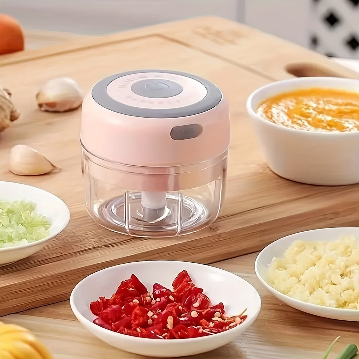 Picadora de Carne, Triturador de Verduras, Picador Eléctrico de Ajo, Procesador Mini USB con 250ml de Capacidad – Potente Licuadora Inalámbrica para Jengibre, Chile, Frutas y Más