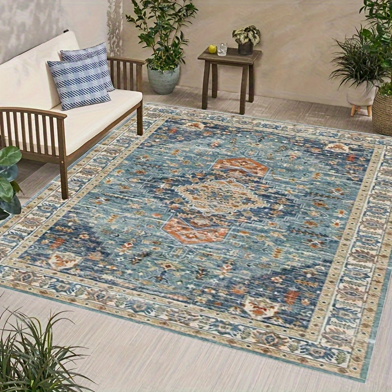 1 pieza de alfombra grande al aire libre estilo bohemio retro de 850g/grosor de 0.8 cm, antideslizante para acampada en RV y picnics, tapete suave de poliéster para salón, pasillos o solárium con pisos de madera dura, decoración primaveral