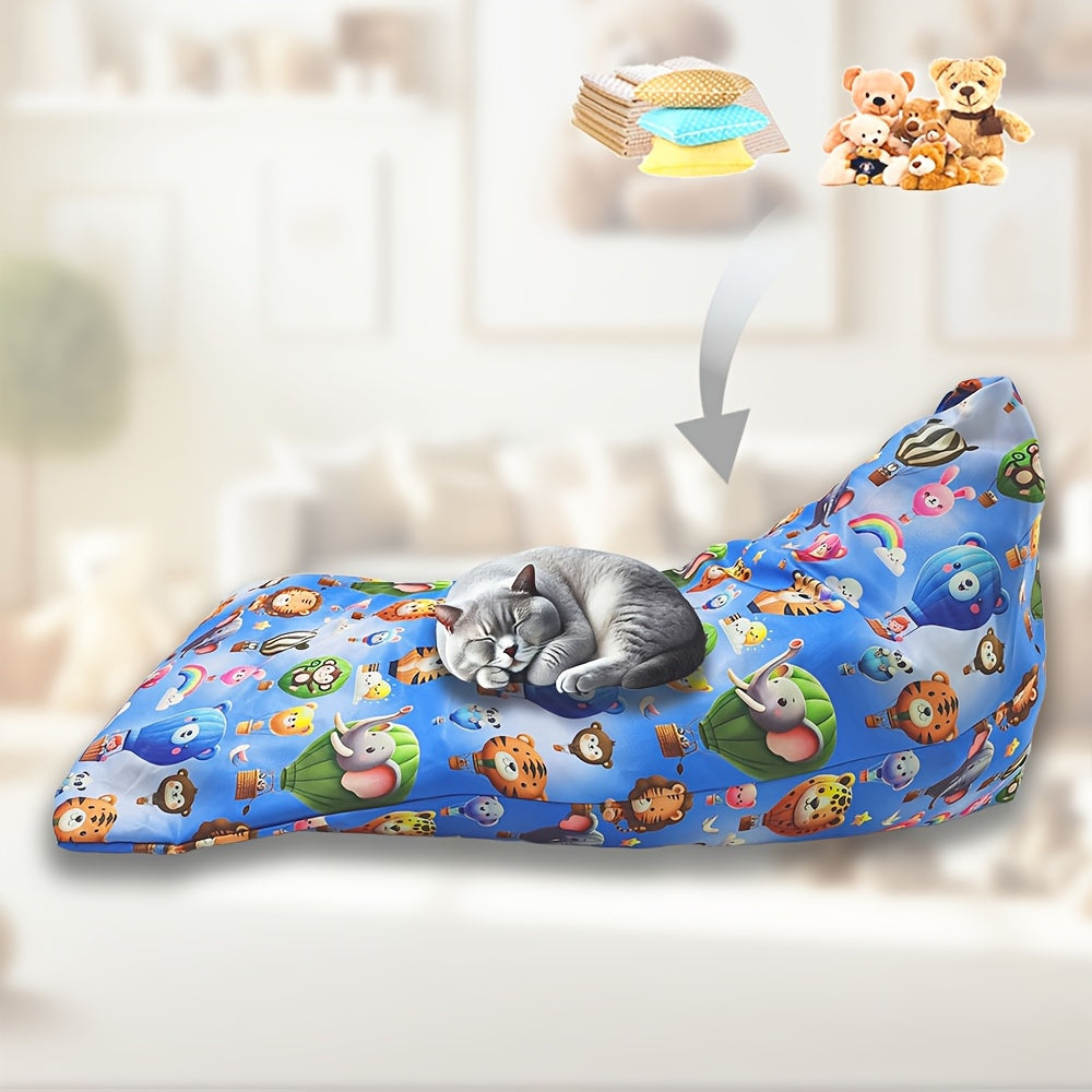 Silla de funda de animal para niños, Almacenamiento de peluches, Poliéster lavable a mano, Bolsa tejida multipropósito con asa resistente y cremallera, Apilable, No necesita electricidad, Ideal para varias habitaciones - Azul