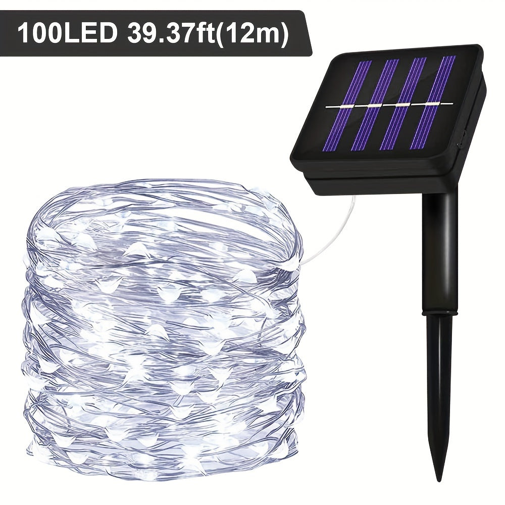 Guirnalda de Luces Solares LED - Impermeable, 8 modos, Luz parpadeante de alambre de cobre blanco/cálido/multicolor - Adecuada para patio, jardín, decoraciones navideñas y de bodas - longitud de 7.0 metros a 32.0 metros, cadena de luces para fiestas | ef