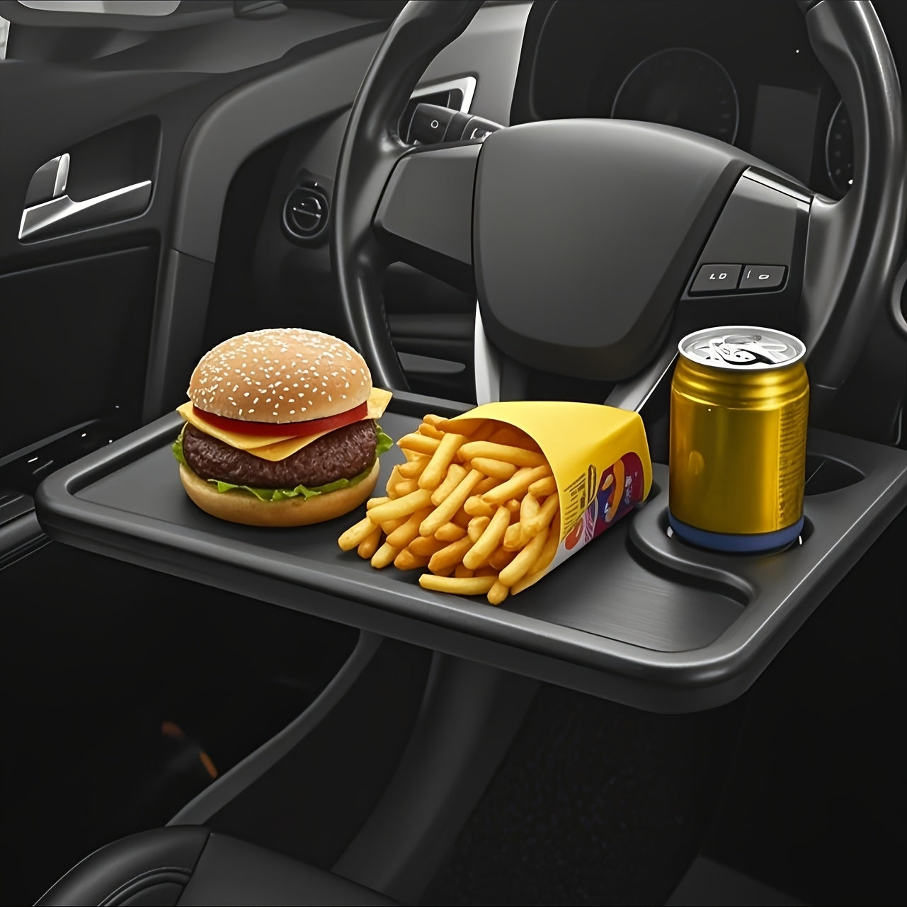 Bandeja de Volante Multifuncional 2 en 1 Mesa para Almacenamiento y Tarjetero que Facilita la Conducción, Ideal para Comer - Trabajar - Leer - y Guardar - Material Duradero, Adecuado para la Mayoría de los Coches