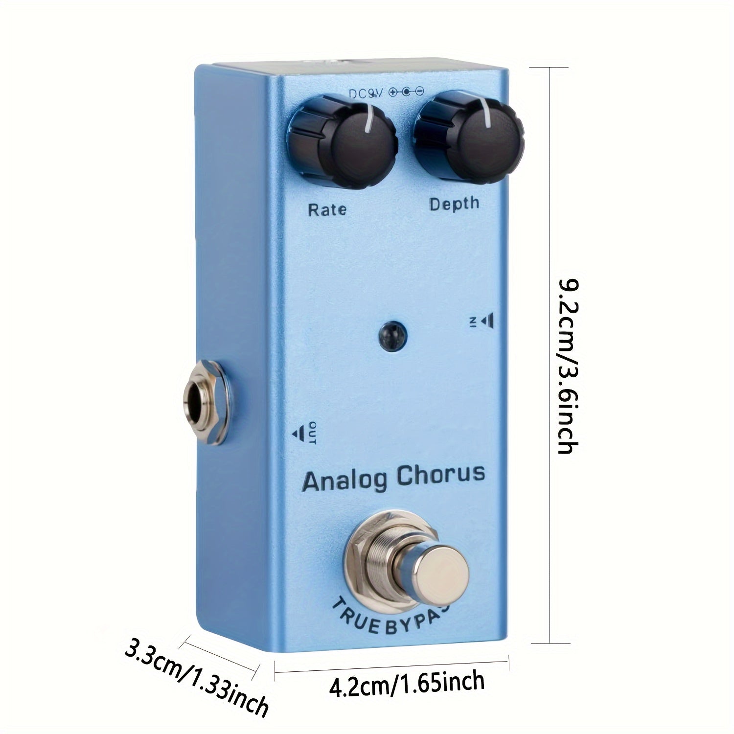 Efecto de coro de guitarra analógico, pedal de aluminio, conmutación de verdadero bypass, alimentado por USB, DC 9V, con cable de aumento de 5V a 9V USB, control de botón, azul claro para guitarra