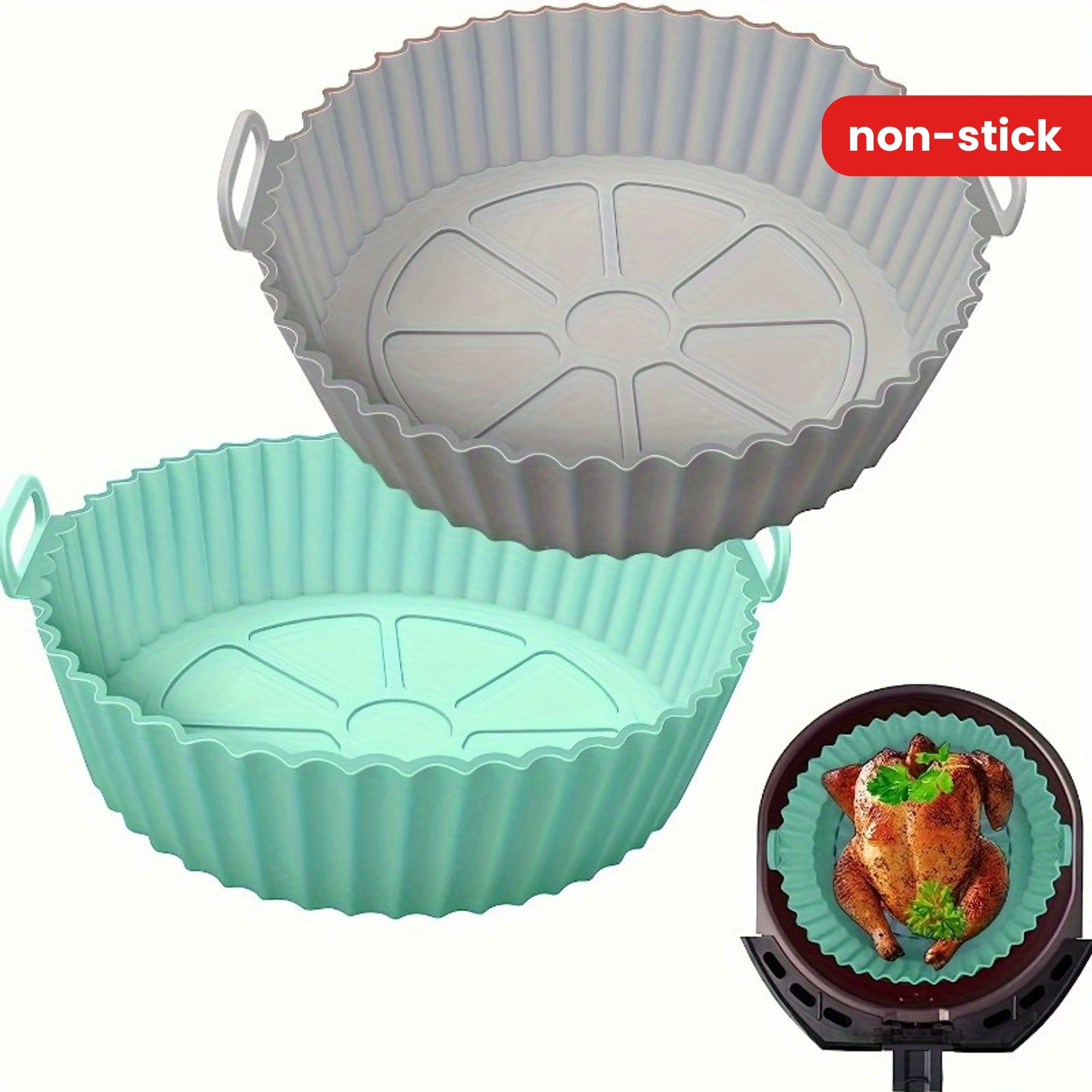 2 unidades de Ollas de Silicona Reutilizables para Freidora de Aire - Antiadherentes, Fáciles de Limpiar, Líneas para Ninja, Tower, COSORI - Esenciales de Cocina de Reemplazo para Papel de Horno Desechable
