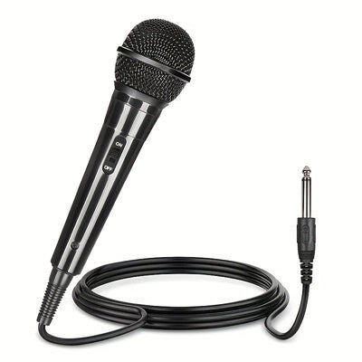 Micrófono Profesional Portátil, Negro, Cableado, Bobina Móvil, Multifunción, con Conector Jack de 6,35 mm, para Cantar, Karaoke, Conferencia de Video, Transmisión, Voz, Percusión, Viento, Cuerdas y Instrumentos de Cuerda Pulsada