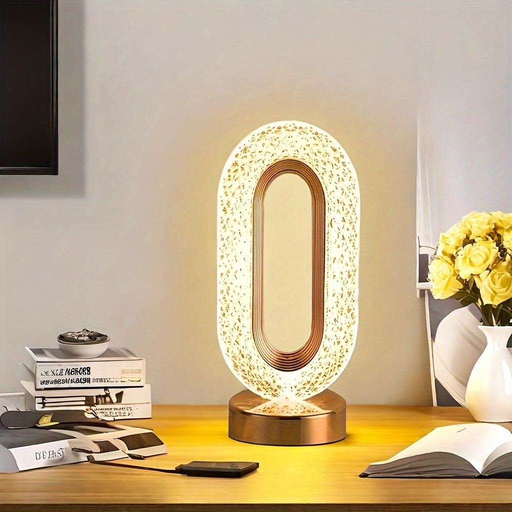 Linterna de Mesa Moderna Regulable con Ambiente Geométrico de Cristal - Luz Nocturna Recargable a Pilas para Dormitorio, Sala de Estar, Acabado Duradero en Plástico y Metal, Iluminación Cálida Ambiental, Lámpara de Mesa Contemporánea, Control Táctil, Dec