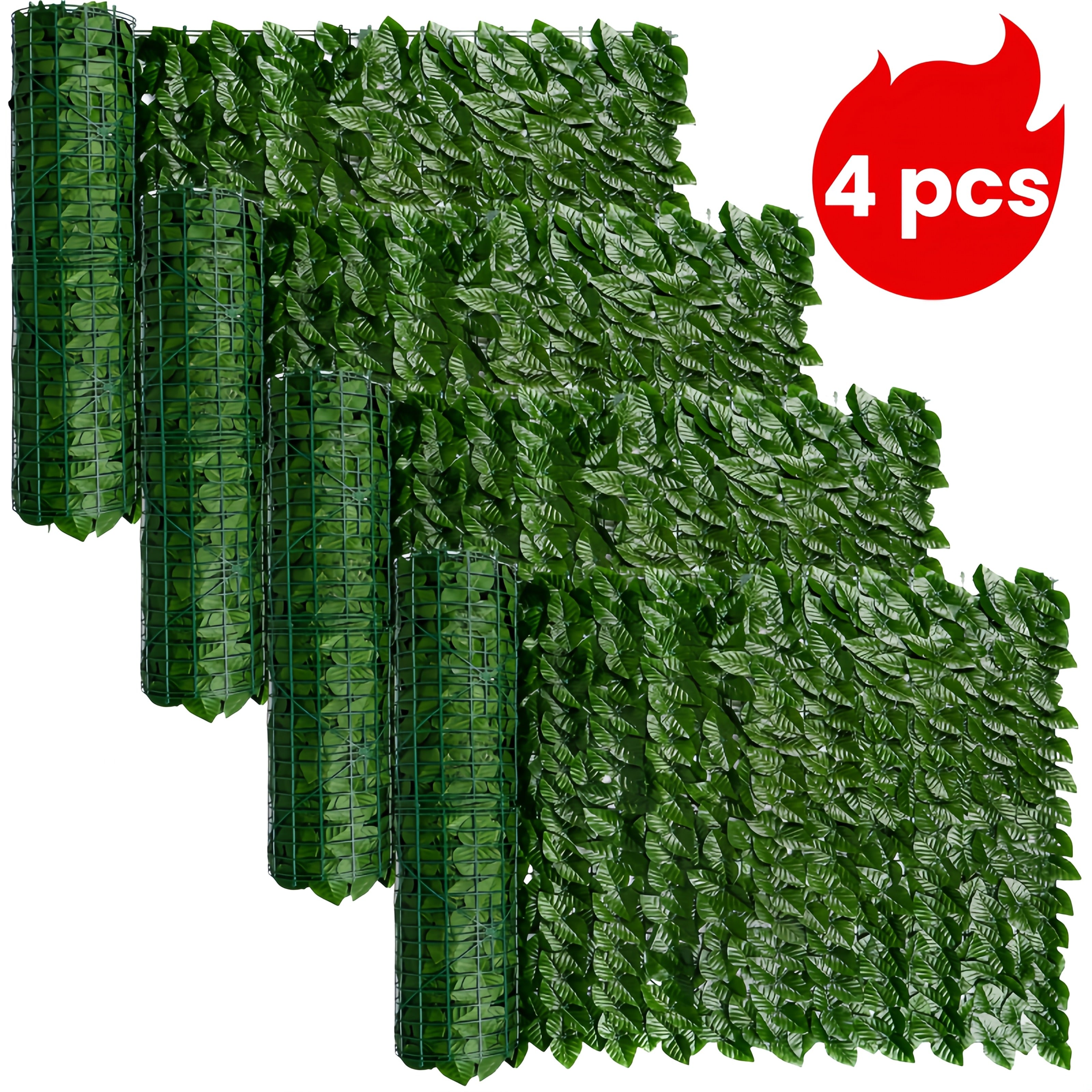 4 Paneles de Hiedra Artificial Resistentes a los UV, 4.0 metros x 50.01 cm, Pantalla Verde Duradera - Ideal para Uso Exterior/Interior: Patio, Jardín, Decoración de Bodas y Fiestas, Sin Mantenimiento, Impermeable, Diseño en Rejilla, Materia Resistente al