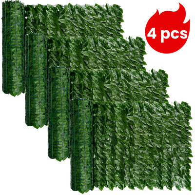 4 Paneles de Hiedra Artificial Resistentes a los UV, 4.0 metros x 50.01 cm, Pantalla Verde Duradera - Ideal para Uso Exterior/Interior: Patio, Jardín, Decoración de Bodas y Fiestas, Sin Mantenimiento, Impermeable, Diseño en Rejilla, Materia Resistente al