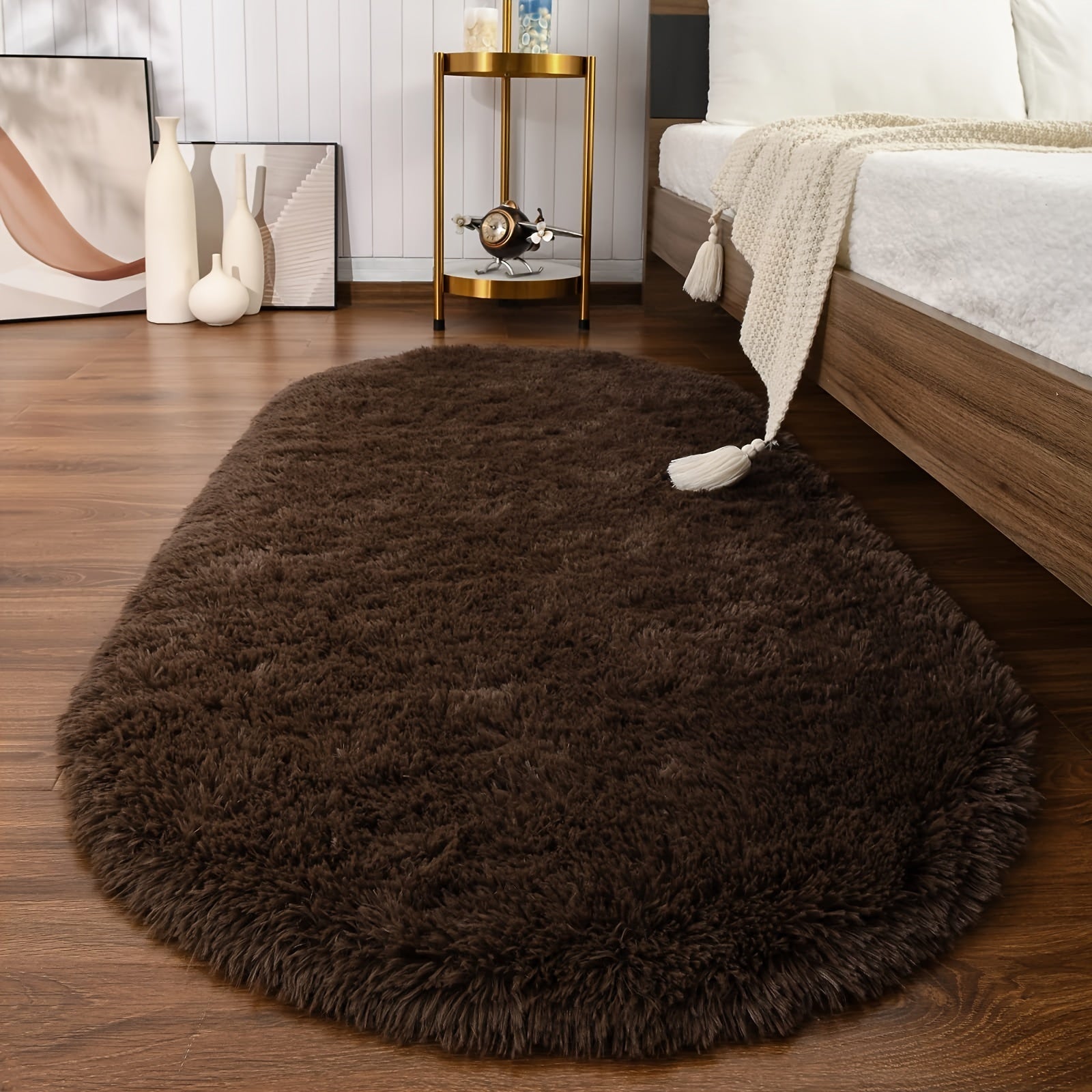 Alfombra ovalada, suave y mullida, antideslizante de poliéster, lavable a máquina, color sólido, liviana, fácil cuidado, ideal para dormitorio, sala, entrada o pasillo - Uso en interiores