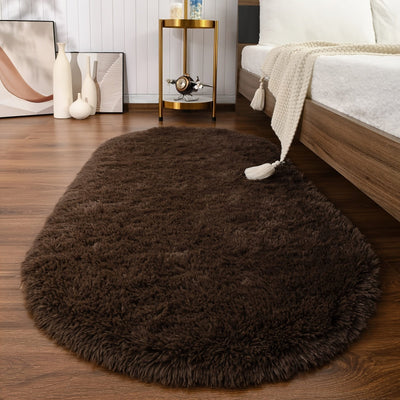 Alfombra ovalada, suave y mullida, antideslizante de poliéster, lavable a máquina, color sólido, liviana, fácil cuidado, ideal para dormitorio, sala, entrada o pasillo - Uso en interiores