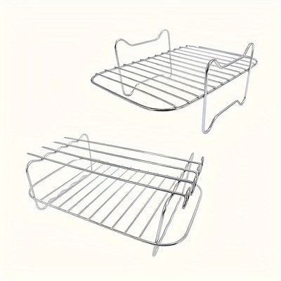 Juego de Accesorios para Freidora de Aire de Doble Cesta de 6 Piezas para Ninja DZ201 y Otros Modelos de 8QT-10QT - Incluye 2 Rejillas de Acero Inoxidable y 4 Brochetas, Ideal para Cocinar Eficientemente y Kebabs Gourmet