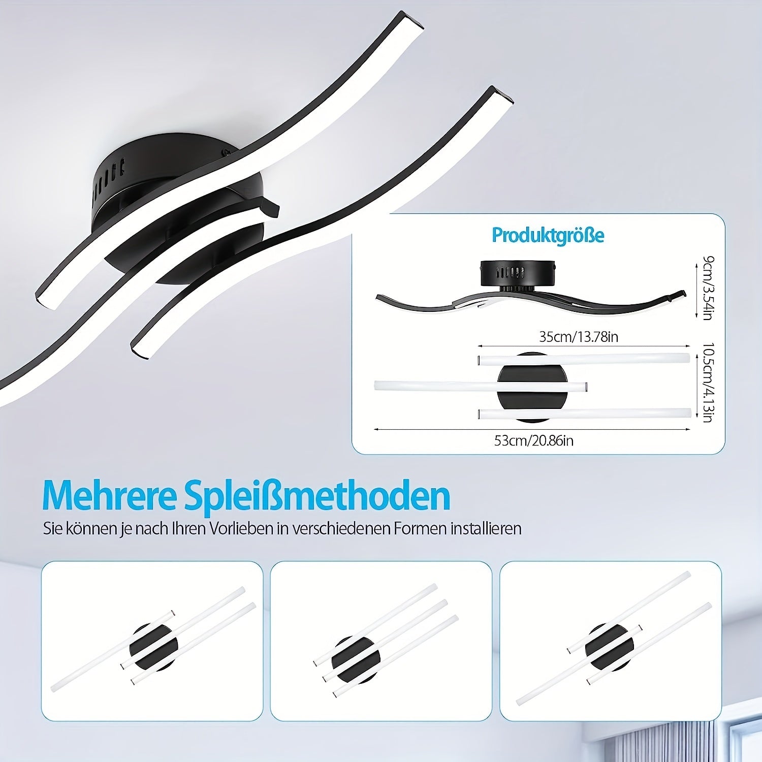 1 pieza de Luz de Techo LED Moderna HIMGOR con Diseño Curvo Elegante, Paneles LED Incorporados 3-en-1 (3000K/4000K/6000 CCT), Acabado Metálico Elegante, Regulable, Interruptor de Pared Incluido para Dormitorio, Sala de Estar o Comedor