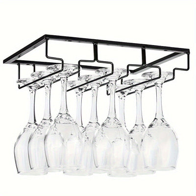 Estantes de copas de hierro, soporte para copas de vino colgante, almacenamiento debajo del gabinete para bar cocina, instalación sin herramientas, exhibición decorativa moderna - Estante colgante duradero para uso doméstico y en restaurantes