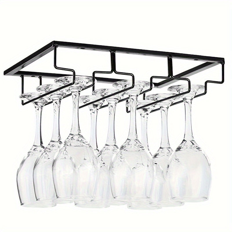Estantes de copas de hierro, soporte para copas de vino colgante, almacenamiento debajo del gabinete para bar cocina, instalación sin herramientas, exhibición decorativa moderna - Estante colgante duradero para uso doméstico y en restaurantes