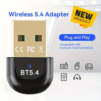 Adaptador sin varillas 5.4 BT, Receptor sin varillas USB, Compatible con Windows 11/10/8.1 Plug & Play Mini Receptor y Transmisor sin varillas 5.4+EDR, Compatible Retrocompatible Automáticamente con 5.3/5.1/5.0/4.2/4.1/4.0 y Otras Versiones para Auricula