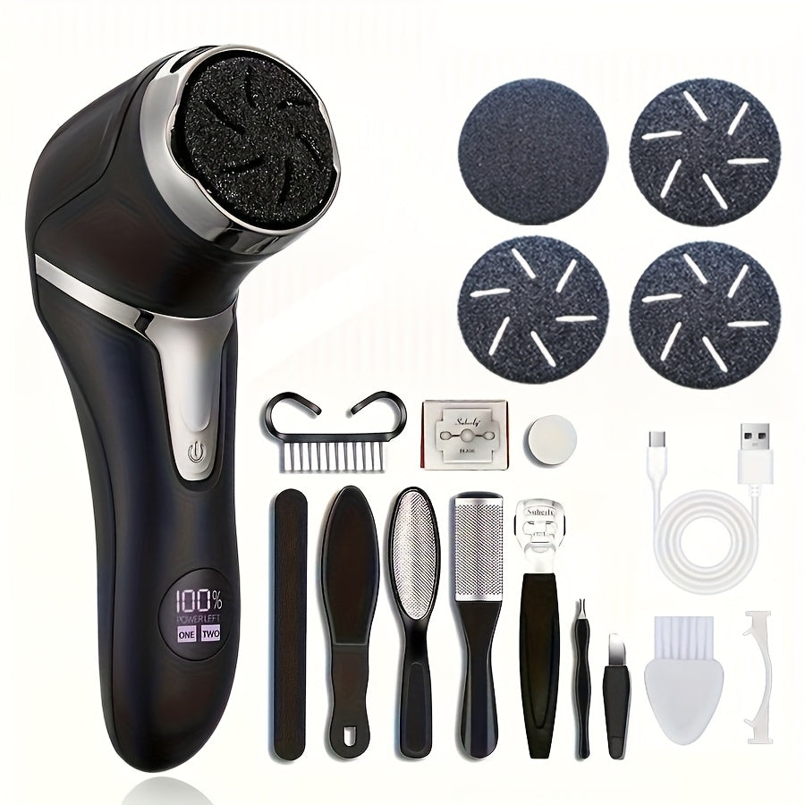 Removedor Eléctrico de Pies Recargable con Cabezales de Lijado Sustitutos, Herramienta Portátil para Pedicura Electrónica, Kit Profesional de Cuidado de Pies para Cutículas Muertas y Grietas Duras en Color Beige Claro