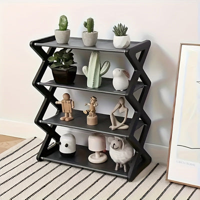 Estante de zapatos de 4 niveles que ahorra espacio - Estante de almacenamiento duradero de metal y plástico, adecuado para zapatos, botas, joyas, relojes - Diseño compacto negro/blanco, ideal para entrada, armario, espacios pequeños, organizador de pies