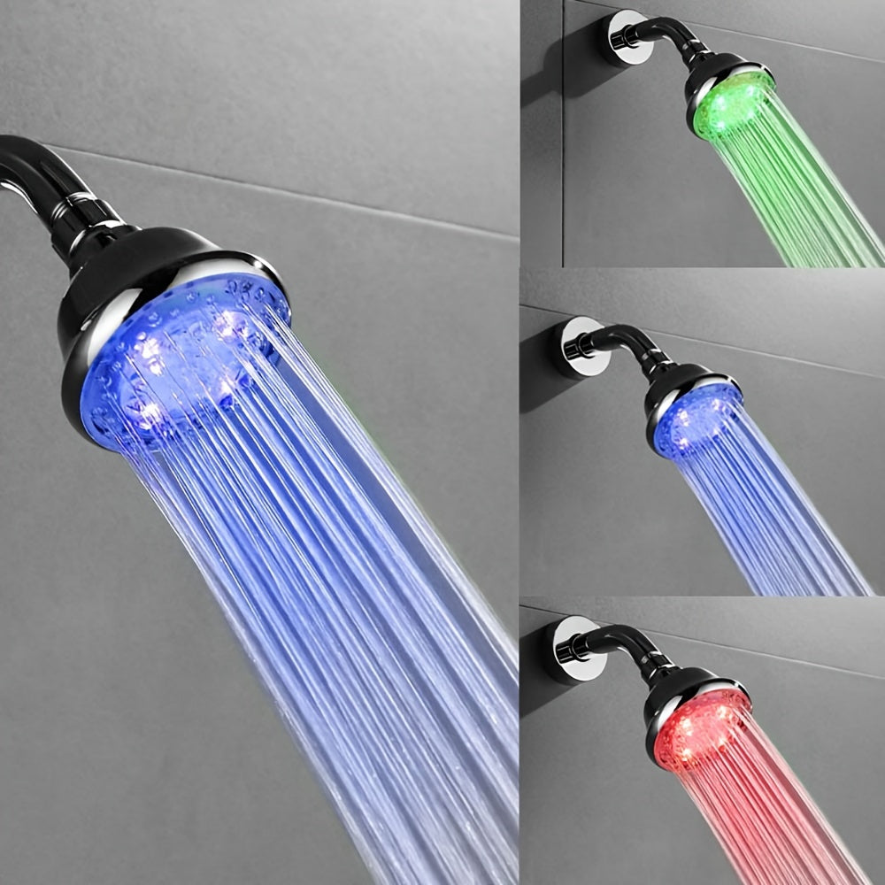 Un cabezal de ducha redondo con superficie de espejo electroplateado que genera energía por flujo de agua sin batería, control de temperatura con cambio de color intermitente, luz de Halloween, luz de Navidad, regalo, decoración de regalo de Navidad/Hall