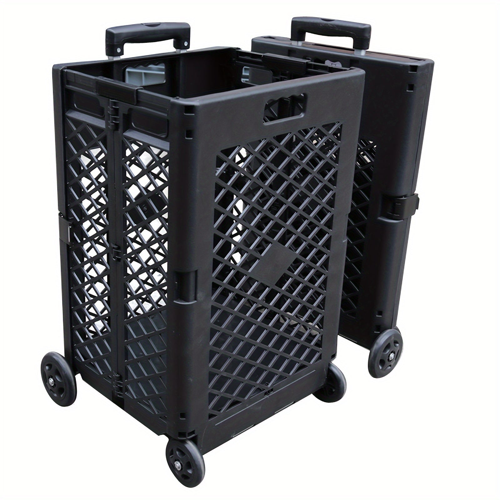 Carrito de Almacenamiento Plegable de 55L con 4 Ruedas - Portátil, Plegable, de Plástico para Cocina y Comedor, Negro