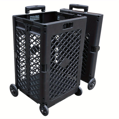 Carrito de Almacenamiento Plegable de 55L con 4 Ruedas - Portátil, Plegable, de Plástico para Cocina y Comedor, Negro