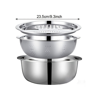 Juego de 3 piezas, plato desbloqueable triturador/rebanador/bol multifuncional con filtro - ideal para limpiar y cortar frutas y verduras, perfecto para la revolución de eficiencia en la cocina del hogar