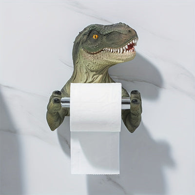 Porta rollos de papel con diseño de dinosaurio divertido - Dispensador adhesivo para baño y cocina, sin necesidad de taladrar, organizador decorativo de resina duradera, decoración de baño con dinosaurios, diseño juguetón, fácil instalación, adhesivo