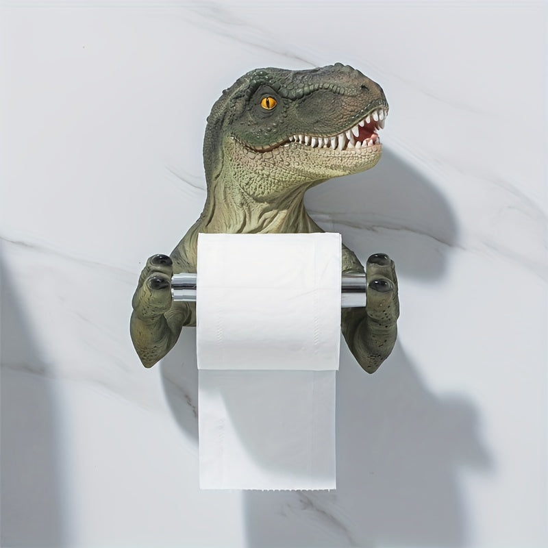 Porta rollos de papel con diseño de dinosaurio divertido - Dispensador adhesivo para baño y cocina, sin necesidad de taladrar, organizador decorativo de resina duradera, decoración de baño con dinosaurios, diseño juguetón, fácil instalación, adhesivo