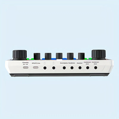 Interfaz de audio portátil Caster-All One-in-One con preamplificador de micrófono premium, carga USB, diseño compacto para podcasting, transmisión en vivo, DJ, PC y teléfonos inteligentes - Blanco, grabación de multimedia, equipo de estudio moderno, cons