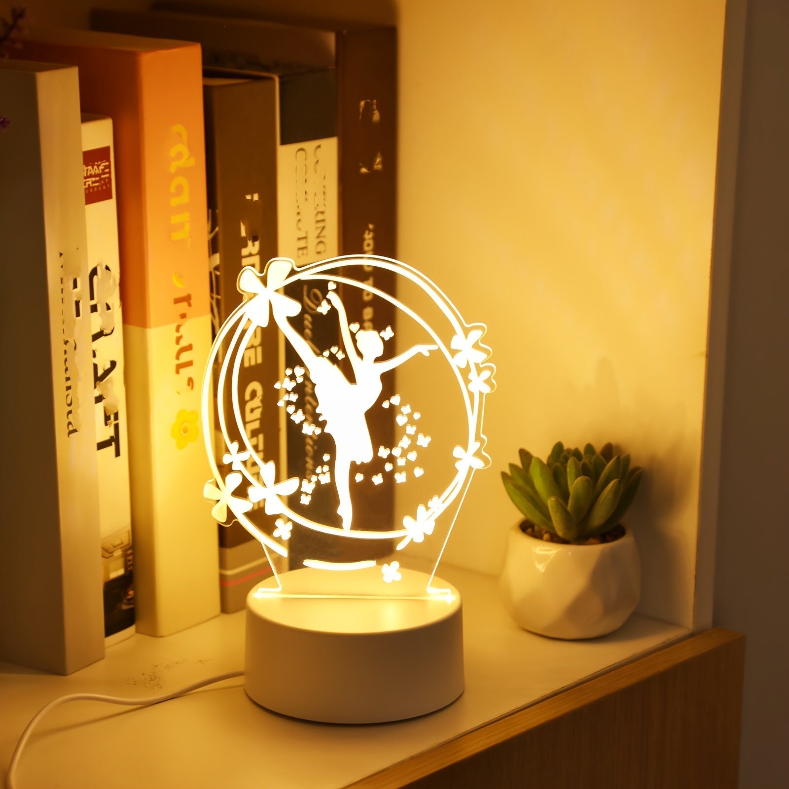 1 pza. Moderna bailarina geométrica 3D luz nocturna, luz cálida de un solo color alimentada por USB, lámpara de ambiente para dormitorio, decoración de habitación, luz nocturna única, luz nocturna de cabecera, accesorio de iluminación y decoración.
