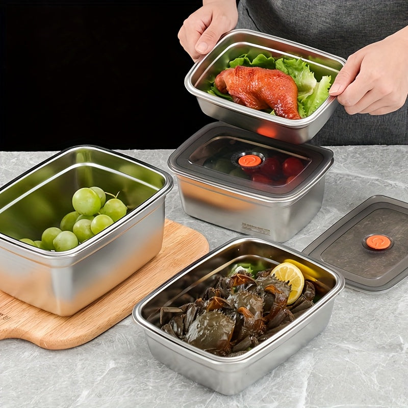 Juego de 3 Recipientes Herméticos para Alimentos de Acero Inoxidable 1500ml - Cajas Apilables y Seguras en Lavavajillas, Resistente a la Corrosión, Ideal para Cocina, Grado Alimenticio