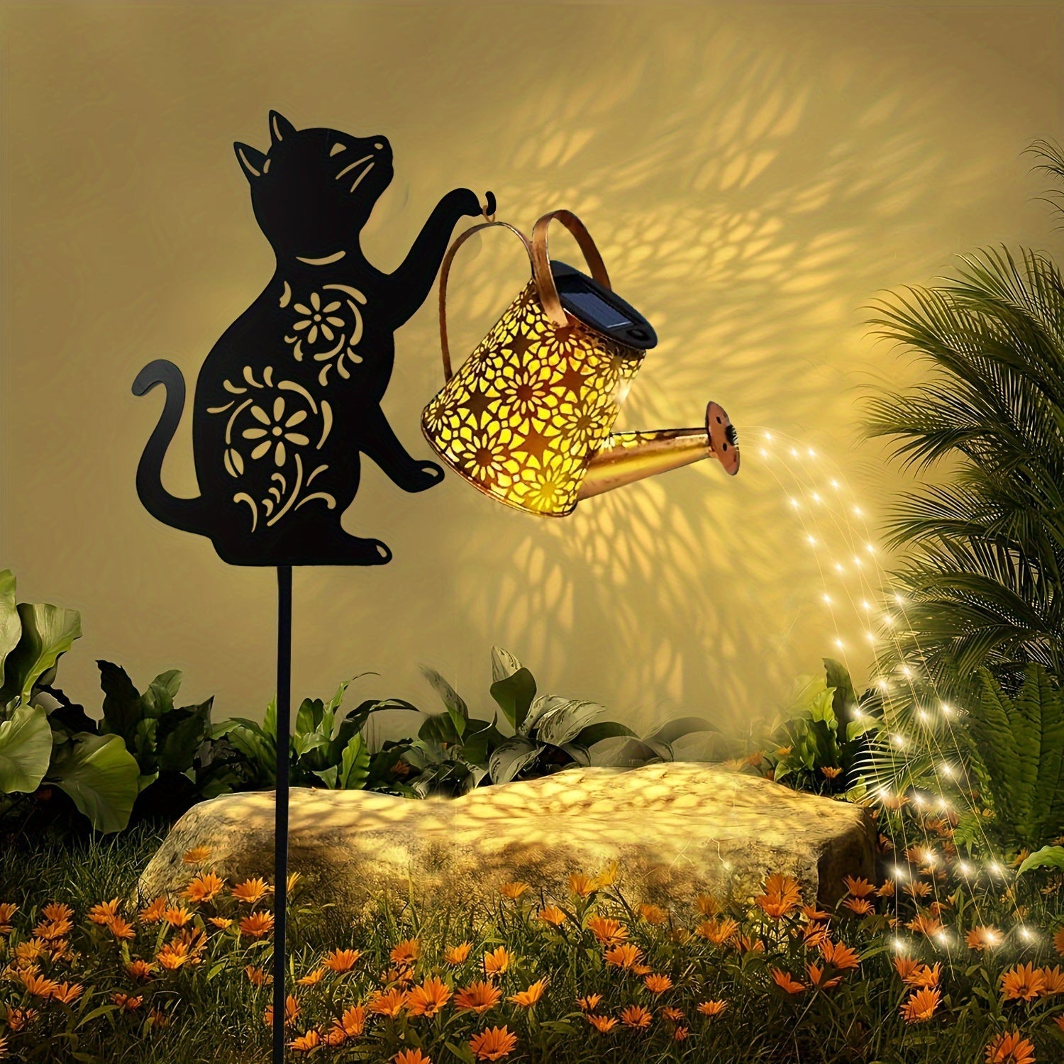 1/2 Lámpara de Riego Solar para Exteriores con Silueta de Gato/Cachorro - Decoración de Jardín Exterior, Lámpara de Riego Solar Colgante, Adecuada para Jardín, Césped, Paisaje de Patio, Jardinería Exterior, Decoración Navideña