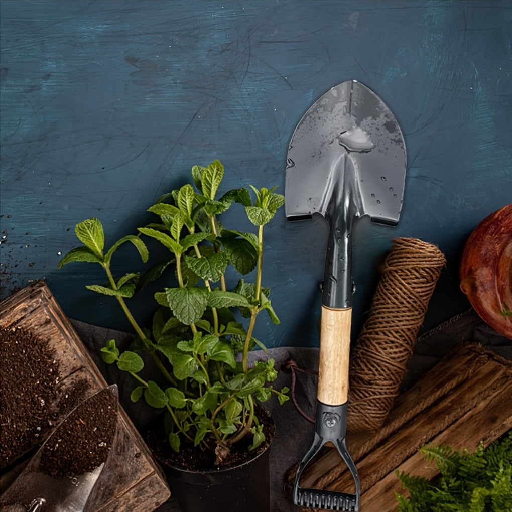Una pala de jardín de 14,71 pulgadas con mango de madera y mango D - una pala redonda de metal diseñada para cavar suelo, ideal para pequeñas plantaciones y tareas de jardinería, herramienta de jardinería | Mango ergonómico | Herramienta de jardinería du
