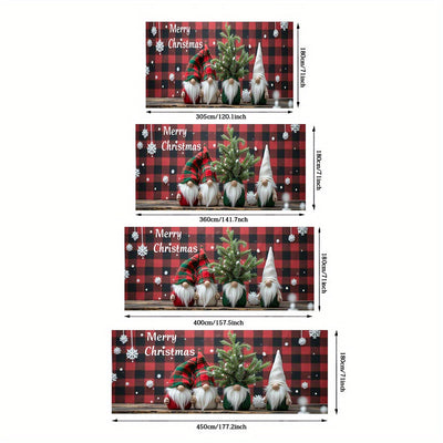 2D Banner de Puerta, 1 Pieza, Banner de Puerta de Navidad Festiva con Gnomos y Árboles - Poliéster, Cuadros Rojos y Negros con Copos de Nieve, Perfecto para Decoración de Vacaciones, Bodas y Celebraciones al Aire Libre, Decoraciones de Navidad con Gnomos