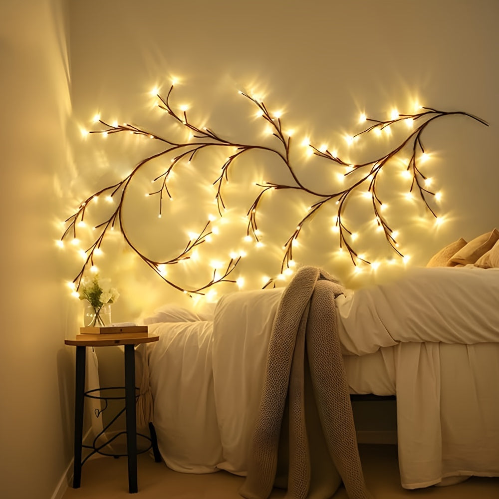 1 juego de luces solares de ramas de ratán, 72/96 LED cálidos, 8 modos, decoración interior y exterior para árbol de sauce, ideal para cenador, jardín, fiestas, cafetería y decoración de balcón