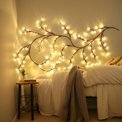1 juego de luces solares de ramas de ratán, 72/96 LED cálidos, 8 modos, decoración interior y exterior para árbol de sauce, ideal para cenador, jardín, fiestas, cafetería y decoración de balcón
