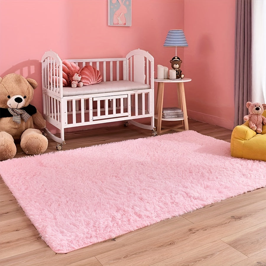 1 Alfombra peluda de pelo largo de color liso y estilo sencillo, alfombra de felpa suave de poliéster para sala de estar, dormitorio, sofá, mesa de centro, decoración navideña, fácil cuidado, limpieza en seco solamente, alfombra mullida para interiores p