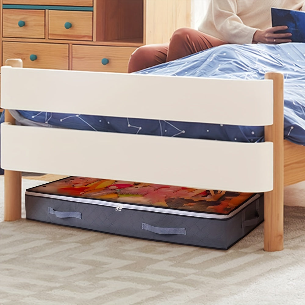 1pc Organizador rectangular de almacenamiento debajo de la cama de estilo Luxe con asas, bolsa de organización de ropa y edredones de gran capacidad no impermeable para decoración de dormitorio, uso multiusos, almacenamiento debajo de la cama