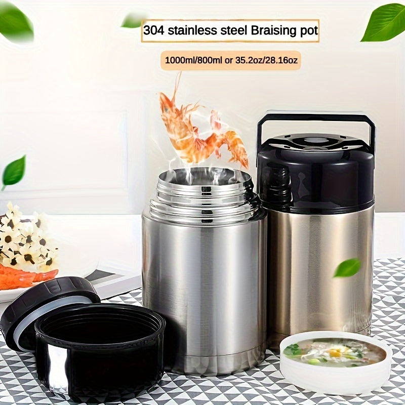 1 Unidad, Recipiente Térmico Aislado Para Alimentos, 35.2oz/28.16oz, Recipiente Cilíndrico De Acero Inoxidable Para Almuerzo, Fiambrera Térmica, Para Sopa, Gachas, Ensalada Y Más, Para La Escuela Y La Oficina, Accesorios De Cocina, Accesorios De Viaje