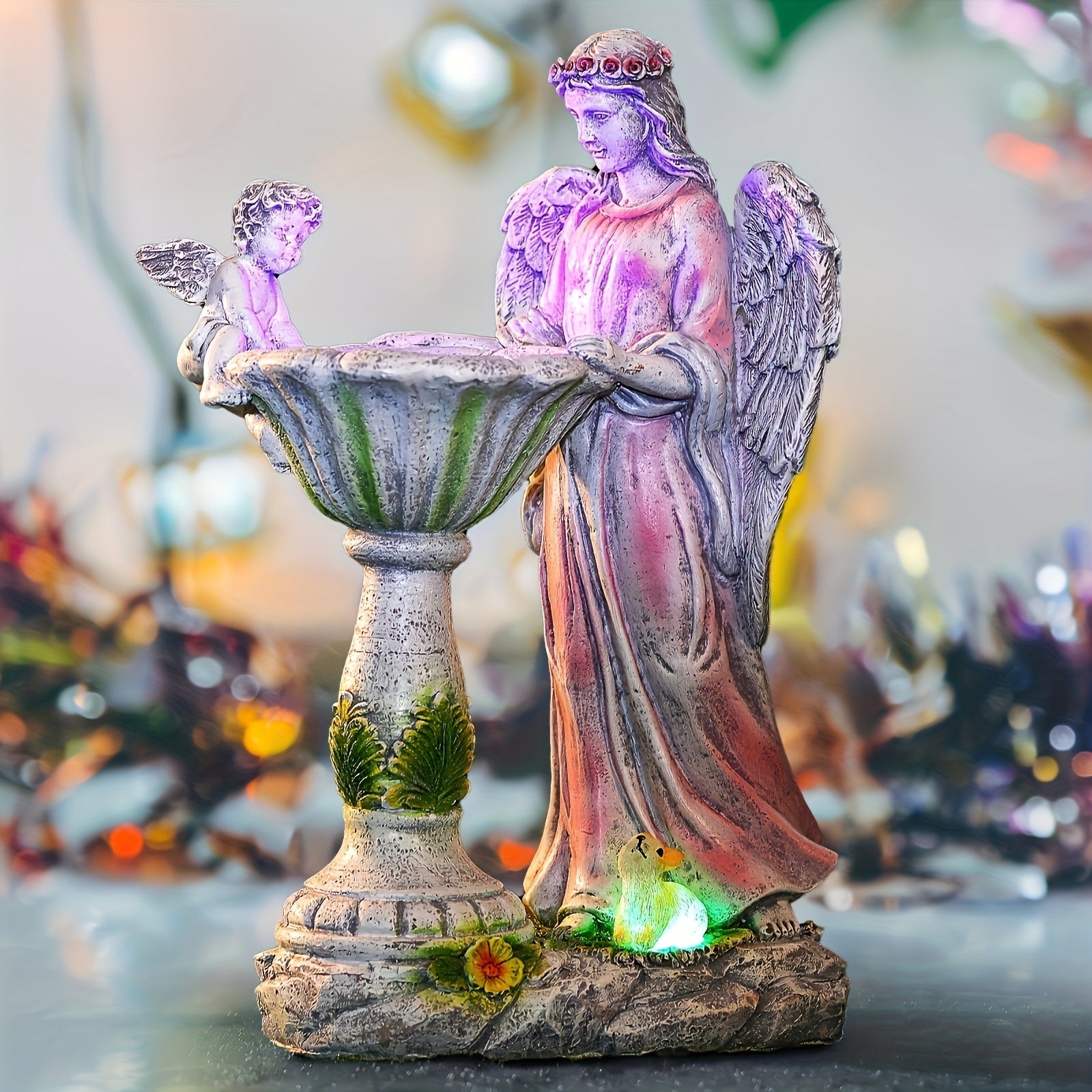 1 Estatua de jardín angelical con energía solar y luces LED cambiantes de color - Escultura de resina IPX4 resistente al agua para decoración al aire libre, ideal para patio, césped o jardín - Regalo perfecto para mudarse, decoración de jardín