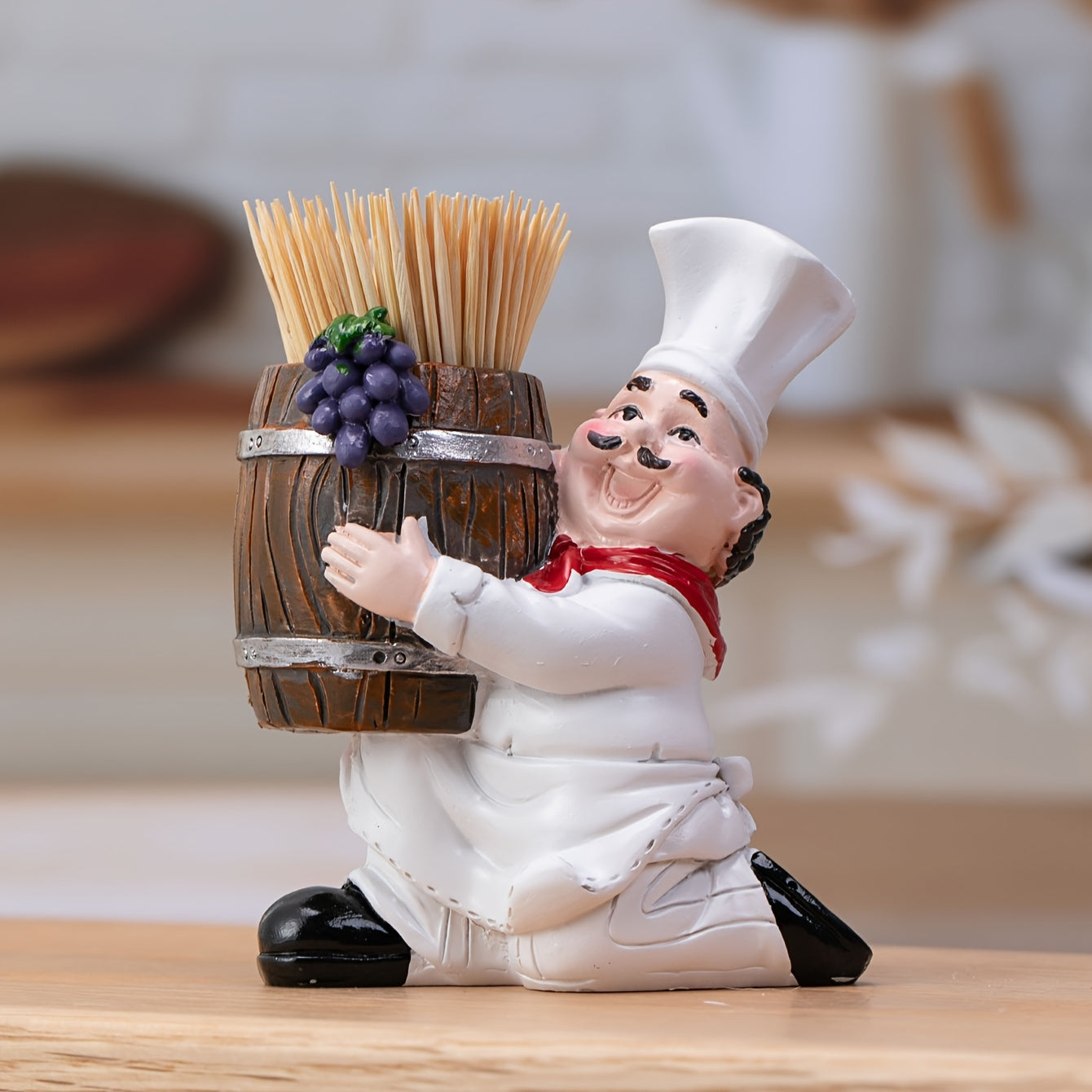 [Porta Palillos Encantador de Madera] Porta Palillos de Madera y Resina Encantador Chef - No Necesita Energía, Perfecto para Decoración del Hogar y Fiestas en un Cubo