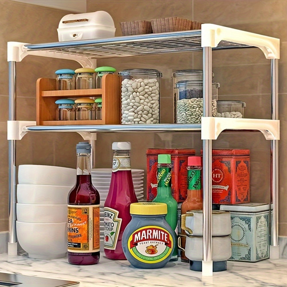 1 unidad de estantería de cocina de varias capas moderna, construcción de metal y PVC, diseño de estantería abierta, requiere ensamblaje, no necesita energía eléctrica, ideal para encimeras, fregaderos y hornos microondas
