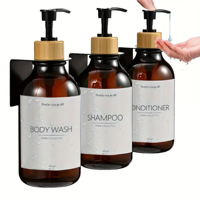 Juego de 3 dispensadores para baño, para champú y gel de ducha, con etiquetas impermeables y soporte, dispensador de jabón recargable, decoración para el hogar