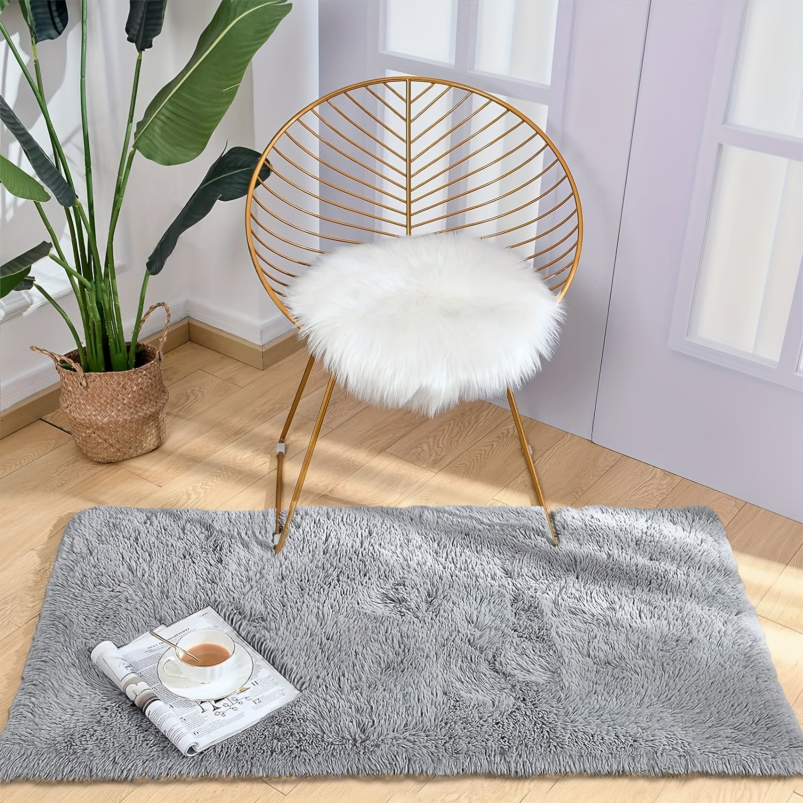 1 alfombra de lujo esponjosa, suave y mullida de poliéster 100%, antideslizante estilo nórdico, solo limpieza en seco, para sala, dormitorio, estudio o tocador, decoración para interiores