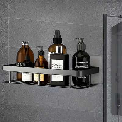Organizador de ducha montado en la pared, gran capacidad, instalación sin taladro, estante flotante ahorrador de espacio para baño y cocina, fácil de instalar, ideal para guardar artículos de tocador, cosméticos y objetos varios