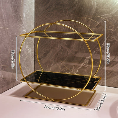 Organizadores de Maquillaje. Estante de baño hecho de hierro con estructura circular de doble capa y gran capacidad, ideal para colocar en el tocador. Su diseño elegante mejora la orden del espacio.