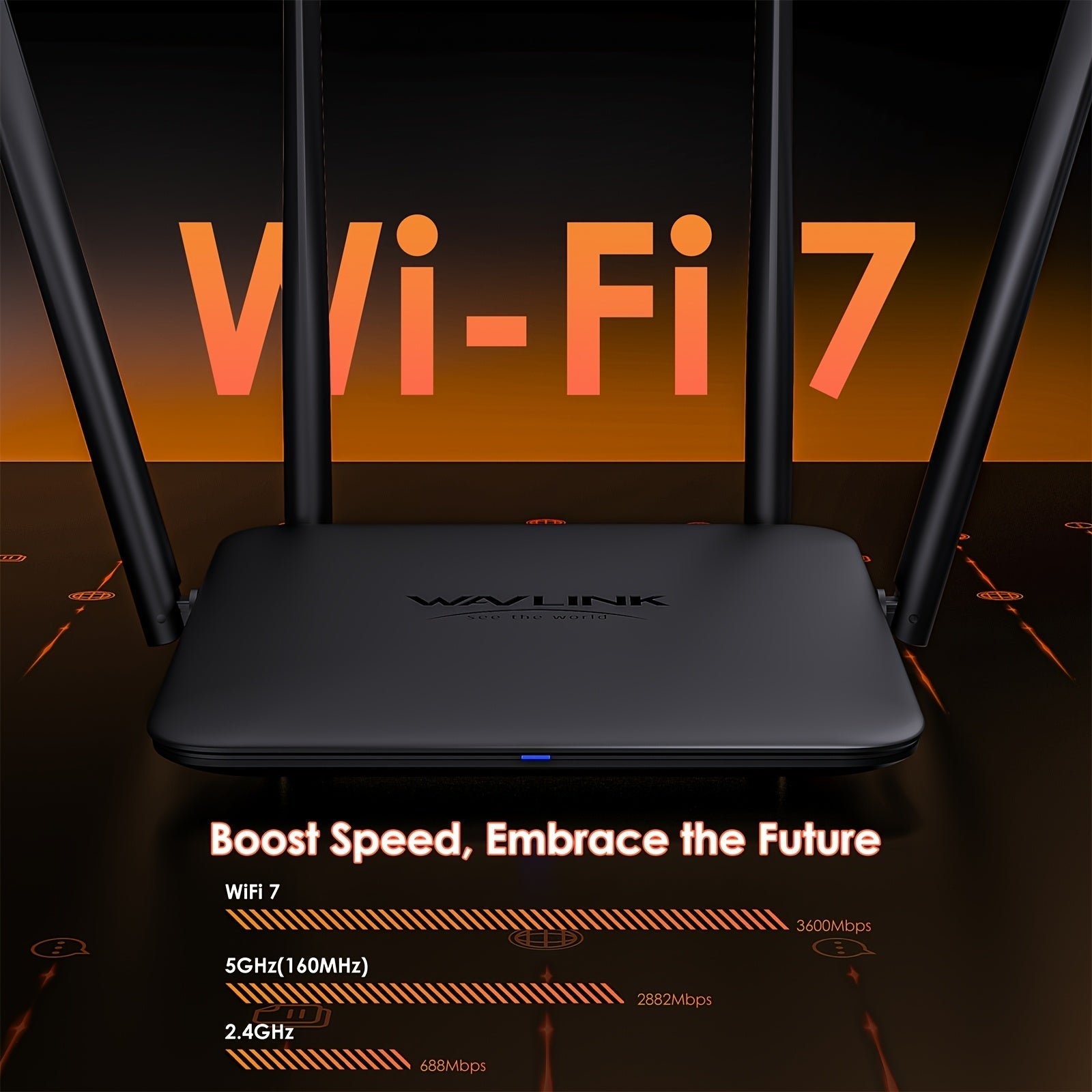 WAVLINK BE3600 Router Wi-Fi 7, Enrutador Dual Band para Juegos con MLO, Tecnología Multi-Rus, Modo EverythingMesh/Router/AP/Repetidor, WiFi Invitado, QoS y VPN Avanzada para Hogar