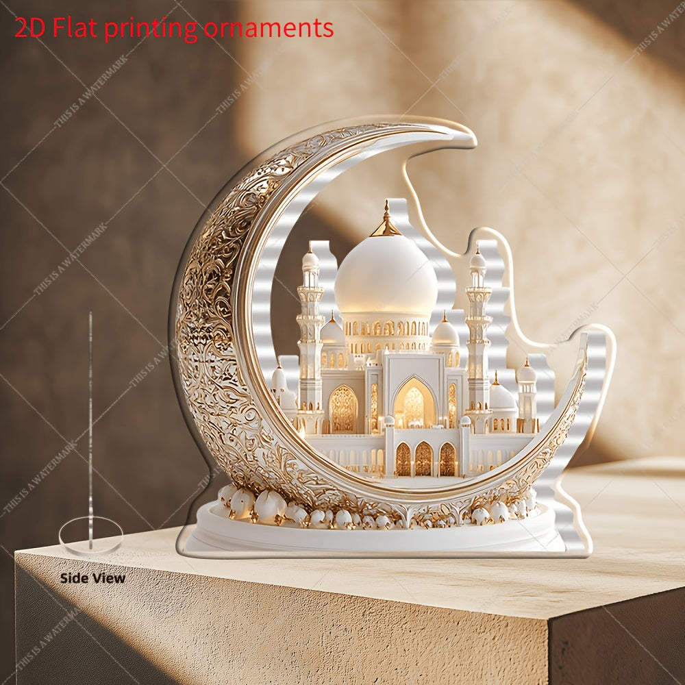 Decoración Acrílica Estilo Bohemio de Mezquita 2D Plana - Adorno para Mesa Ramadan Eid, Hogar, Oficina y Café - Pieza Artística Cultural sin Necesidad de Electricidad, Diseño Arquitectónico Intrincado, Detallada Artesanía, Decoración Islámica, 2D Plano